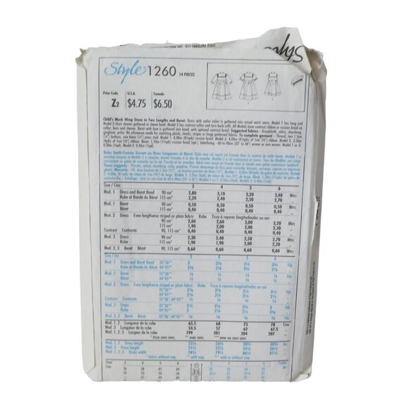 Style 1260 Sewing Pattern Child's Mock Wrap Dress Sailor's Beret Dress Size 6 - Picture 2 of 3